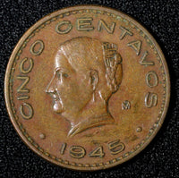 Mexico ESTADOS UNIDOS MEXICANOS Bronze 1945 5 Centavos WWII ISSUE KM# 424 (935)