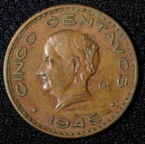 Mexico ESTADOS UNIDOS MEXICANOS Bronze 1945 5 Centavos WWII ISSUE KM# 424 (935)