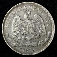 Mexico Silver 1872 Mo M Peso Scales Mexico City Mint aUNC KM# 408.5 (28 267)