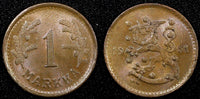 Finland Copper 1951 H 1 Markka  UNC KM# 30a (24 088)
