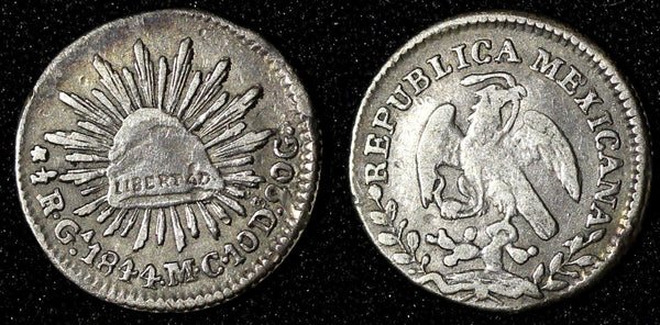 MEXICO Silver 1844 Ga MC 1/2 Real Guadalajara Mint Liberty Cap KM# 370.5 (338)