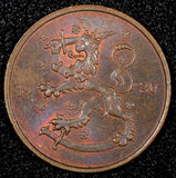 FINLAND Copper 1930 5 Penniä  UNC Toned KM# 22 (24 011)