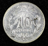 Mexico ESTADOS UNIDOS MEXICANOS Silver 1909 M 10 Centavos BETTER DATE KM#428 (4)