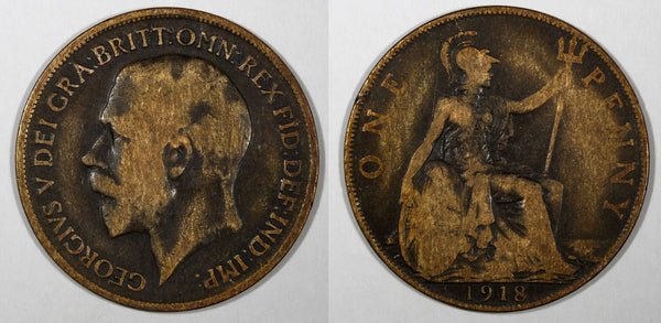 Great Britain George V 1918 H 1 Penny Ralph Heaton & Sons Birmingham KM#810 (82)