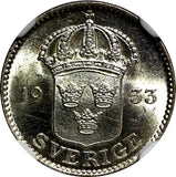 Sweden Gustaf V Silver 1933 G 25 Öre BETTER DATE NGC MS64 BU COIN KM# 785 (004)