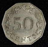 MALTA Copper-Nickel 1972 50 Cents Great Siege Monument KM# 12 (27 963)