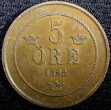 SWEDEN Oscar II (1872-1907) Bronze 1892 5 ORE Mintage-586,000  KM# 757 (23 179 )