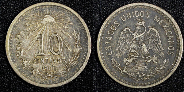 Mexico ESTADOS UNIDOS MEXICANOS Silver 1906 M 10 Centavos KM#428 (27 296)
