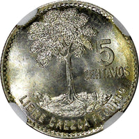 GUATEMALA Silver 1961 5 Centavos NGC MS65 GEM BU Nice Toned KM# 260 (045)