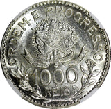 BRAZIL Silver 1913 A 1000 Reis NGC MS63 Liberty.Continuous Legend KM# 513 (005)