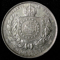 BRAZIL Pedro II Silver 1889 2000 Reis 37mm Last Year Type  XF KM# 485 (27 412)