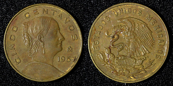 MEXICO Bronze 1967 Mo 5 Centavos Large type KM# 426 (27 910)