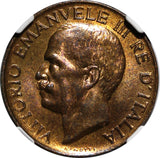 Italy Vittorio Emanuele III Bronze 1921 R 5 Centesimi NGC MS64 RB KM# 59 (009)