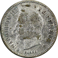 FRANCE Napoleon III Silver 1867 BB 20 Centimes KM# 808.2 (25 052)