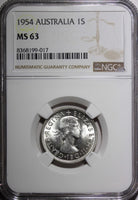 Australia Elizabeth II Silver 1954 1 Shilling NGC MS63 KM# 53 (017)