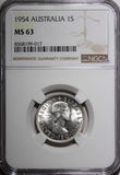 Australia Elizabeth II Silver 1954 1 Shilling NGC MS63 KM# 53 (017)
