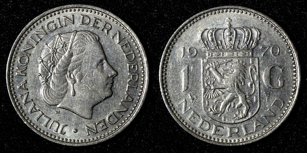 Netherlands Juliana Nickel  1970 1 Gulden 25 mm Better Date KM# 184a  (945)