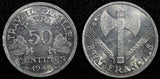 France Aluminum 1944 B 50 Centimes WWII Issue Beaumont Mint KM# 914.2 (24 974)