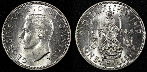 GREAT BRITAIN George VI Silver 1944 1 Shilling Scottish crest UNC KM# 854 (712)