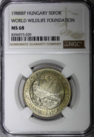 HUNGARY 1988 BP 50 Forint World Wildlife Found. NGC MS68 TOP GRADED KM# 663 (9)