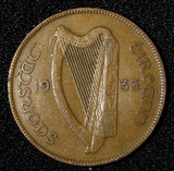 Ireland Republic Bronze 1933 1 Penny hen with chicks BETTER DATE KM# 3 (975)