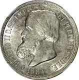BRAZIL Pedro II Silver 1884 1000 Reis Better Date Mint-22,000 NGC AU55 KM#481(1)