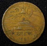 MEXICO  Bronze 1957 Mo 20 Centavos  KM# 440 (27 529)