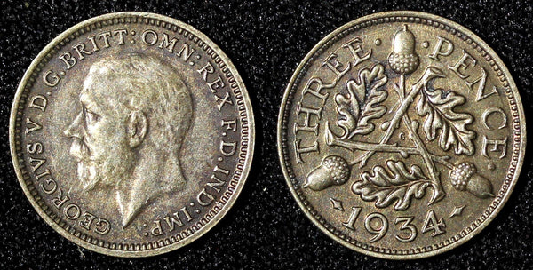 Great Britain George V Silver 1934 3 Pence KM# 831 (28 202)