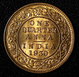India-British George V  1930 (C) 1/4 Anna Calcutta BU RED TONED KM# 512 (27 733)