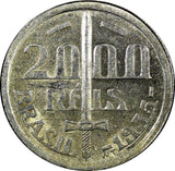 Brazil Silver 1935 2000 Reis Duke of Caxias 1 YEAR TYPE KM# 535 (25 137)