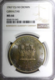 GIBRALTAR Elizabeth II 1967 Crown NGC MS66 TOP GRADED RAINBOW TONED KM# 4 (45)