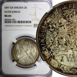 SWEDEN Silver Jubilee Oscar II 1897 EB 2 Kronor NGC MS65 BU Toned KM# 762 (002)