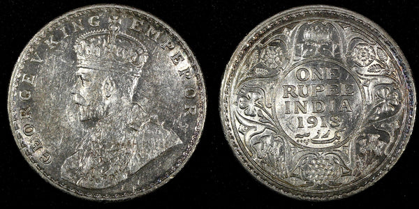India-British George V Silver 1918 (B) Rupee Bombay Mint KM# 524 (27 365)