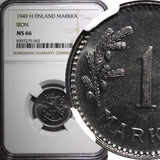 FINLAND Iron 1949 H 1 Markka NGC MS66 BU TOP GRADED BY NGC KM# 30b (043)