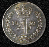 Great Britain Victoria Silver 1859 4 Pence Maundy Proof Like Toned KM# 732 (817)