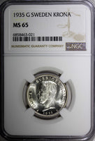 SWEDEN Gustaf V Silver 1935 1 Krona NGC MS65 GEM BU  KM# 786.2 (021)