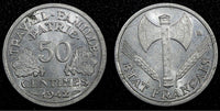 France Aluminum 1942  50 Centimes WWII Issue KM# 914.1 (24 975)
