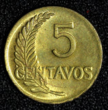 Peru Brass 1956 5 Centavos UNC KM# 223.2 (30 321)