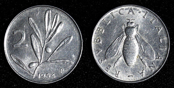 Italy Aluminum 1954 R  2 Lire Bee UNC KM# 94 (27 676)