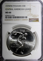 Panama Silver 1970 FM 5 Balboas NGC MS66 Central American Games KM#28 (018)