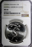 Panama Silver 1970 FM 5 Balboas NGC MS66 Central American Games KM#28 (018)