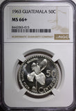 GUATEMALA Silver 1963 50 Centavos NGC MS66 + "PLUS" GEM BU KM# 264 (15)