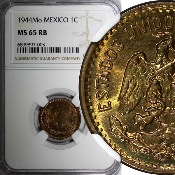 Mexico ESTADOS UNIDOS MEXICANOS 1944 Mo 1 Centavo NGC MS65 RB KM# 415 (03)