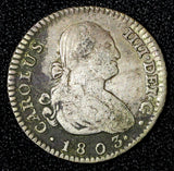 Spain Charles IV Silver 1803 M-FA  1 Real Madrid Mint XF KM# 429.1 (025)