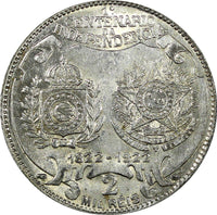 BRAZIL Silver 1922 2000 Reis Independence Centennial 1 YEAR TYPE KM# 523 (131)