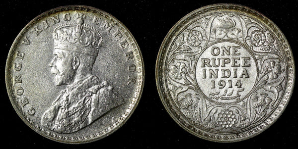 India-British George V Silver 1914 (C) Rupee Calcutta Mint KM# 524 (28 165)