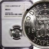 Great Britain George VI Silver 1943 6 Pence NGC MS61 KM# 852 (003)