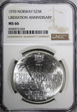Norway Olav V Silver 1970 25 Kroner NGC MS66 Anniversary of Liberation KM#414(4)
