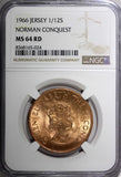 Jersey Elizabeth II Bronze 1966 1/12 Shilling NGC MS64 RD TOP GRADED KM# 26 (24)