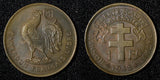 Cameroon Bronze 1943 1 Franc with "LIBRE" Rooster ch.XF Toned KM# 7 (28 592)